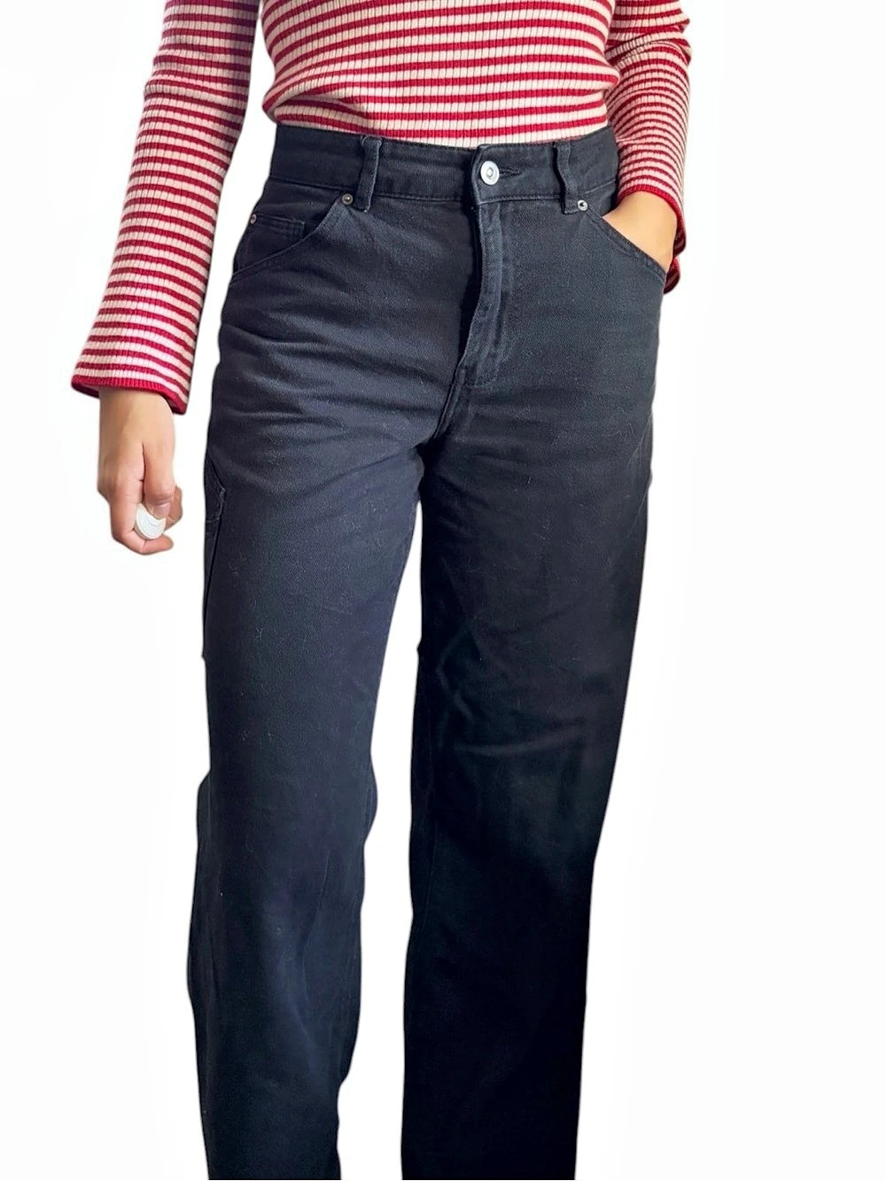 H&M Straight Cargo Relaxed Leg Pants in Black